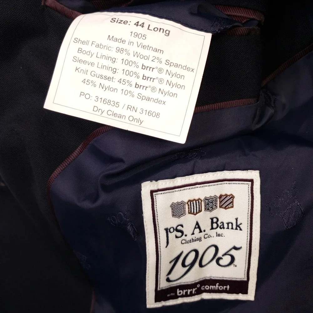 Jos. A. Bank Blazer Men 44L Navy Blue 1905 Slim Fit Wool brrr Gold Crest Buttons